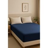 200 x 200 cm Battal Boy Düz Pamuklu Çift Kişilik Lastikli Fitted Penye Çarşaf - Lacivert
