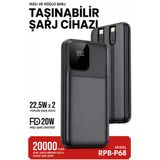 20000Mah Powerbank 22.5W Hızlı Şarj Type-C Pd 20W Lightning Kablo Şarj Göstergeli Reccı Rpb-P68