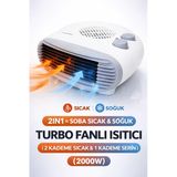 2000W Turbo Fanlı Isıtıcı ve Soğutucu 2 Kademeli Sıcak 1 Serin Ayarlı Sessiz Elektrikli Soba