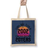 2002 Birthday Gift - Made, Born In 2002 Gift - 20RD Birthday Gift Vintage Style Bez Çanta Uzun Saplı - Açık Bej - 40 X 40