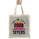 2009 Birthday Gift - Made, Born In 2009 Gift - 13 Year Old Birthday Gift Vintage Style Bez Çanta Uzun Saplı - Açık Bej - 40 X 40