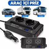 200W Araç İçi İnvertör 12V-220V Çift Priz 4 Usb Araç Şarj Dönüştürücü