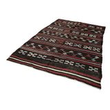 200x277 cm Çizgili Kilim Kahverengi Çizgili Yün El Dokuma Modern Geometrik Etnik Eskitme Desenli Boho Oturma Odası Salon Yolluk Koridor Mutfak Halısı