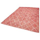 200x301 cm Geometrik Halı Kırmızı Geometrik Yün El Dokuma Modern Geometrik Etnik Eskitme Desenli Boho Oturma Odası Salon Yolluk Koridor Mutfak Halısı