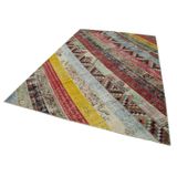 200x305 cm Kırk Yama Kırmızı Yama Pamuklu Yün El Dokuma Modern Geometrik Etnik Eskitme Desenli Boho Oturma Odası Salon Yolluk Koridor Mutfak Halısı