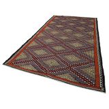 200x358 cm Geometrik Kilim Beyaz Geometrik Yün El Dokuma Modern Geometrik Etnik Eskitme Desenli Boho Oturma Odası Salon Yolluk Koridor Mutfak Halısı