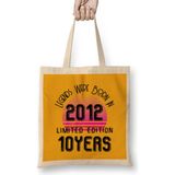 2012 Birthday Gift - Made, Born In 2012 Gift - 10 Year Old Birthday Gift Vintage Style Bez Çanta Uzun Saplı - Açık Bej - 40 X 40