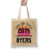 2014 Birthday Gift - Made, Born In 2014 Gift - 8 Year Old Birthday Gift Vintage Style Bez Çanta Uzun Saplı - Açık Bej - 40 X 40