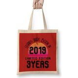 2019 Birthday Gift - Made, Born In 2019 Gift - 3 Year Old Birthday Gift Vintage Style Bez Çanta Uzun Saplı - Açık Bej - 40 X 40