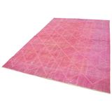 201x300 cm Geometrik Halı Pembe Geometrik Yün El Dokuma Modern Geometrik Etnik Eskitme Desenli Boho Oturma Odası Salon Yolluk Koridor Mutfak Halısı