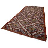 201x433 cm Geometrik Kilim Beyaz Geometrik Yün El Dokuma Modern Geometrik Etnik Eskitme Desenli Boho Oturma Odası Salon Yolluk Koridor Mutfak Halısı