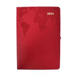 2024 Ajanda Termo Deri 14x20 cm Dünya Haritası, Kırmızı PRA-9647004-4810