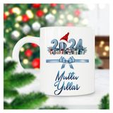 2024 Mutlu Yıllar Şapka Kurdela Yılbaşı Hediyesi Baskılı Kupa Bardak
