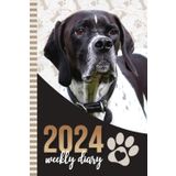 2024 Weekly Diary: Hardcover / 6x9 Dated Personal Organizer/Daily Scheduler With Checklist - To Do List - Note Section - Habit Tracker/Organizing Gift/English Pointer Dog - Paw Print Art Cover
