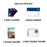 2024 YILI 3 KİŞİLİK BÜRO SET (3 ER ADET AJANDA-SÜMEN-ÜÇGEN TAKVİM) 1 ADET DUVAR TAKVİMİ