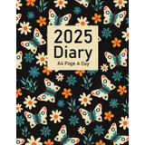 2025 Diary A4 Page A Day: One Page Per Day to View Planner from January 2025 to Decembre 2025, Butterfly and flower Cover