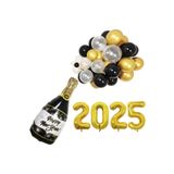 2025 Yılbaşı Partisi Malzemeleri 2025 Balonları,Siyahaltınvebeyaz Happy New Year Şişeli Yılbaşı Süsü
