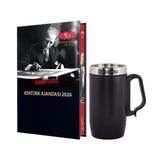 2026 Atatürk Ciltli Ajanda ve Kulplu Termos Bardak