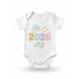 2026 İlk Yılbaşı Bebek Zıbını,%100 Organik Pamuk Unisex Body, Kısa Kollu, Beyaz, Pastel Şapka Çorap Desenli (YENİ DOĞAN)