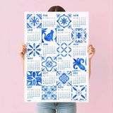 2027 Azulejo Duvar Takvimi – Portekiz Mavi Karo Sanatı | Suluboya Akdeniz Desenleri