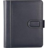 2027 Yılı Premium Tasarım Hediyelik Organizer Ajanda A5 4 Halkalı 15x21 4 Delikli Tarihli Çizgili Ajandalı Vegan Deri 19,5x23 cm. Lacivert