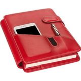 2027 Yılı Premium Tasarım Hediyelik Organizer Ajanda Telefon Kılıflı Kapak Tarihli Çizgili 168 Yaprak 17x24 Ajandalı Vegan Deri 20x26 cm. KIRMIZI