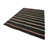 202x300 cm Çizgili Kilim Siyah Çizgili Yün El Dokuma Modern Geometrik Etnik Eskitme Desenli Boho Oturma Odası Salon Yolluk Koridor Mutfak Halısı