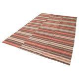 202x315 cm Çizgili Kilim Kahverengi Çizgili Yün El Dokuma Modern Geometrik Etnik Eskitme Desenli Boho Oturma Odası Salon Yolluk Koridor Mutfak Halısı