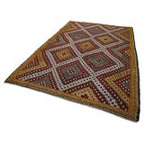 202x320 cm Geometrik Kilim Turuncu Geometrik Yün El Dokuma Modern Geometrik Etnik Eskitme Desenli Boho Oturma Odası Salon Yolluk Koridor Mutfak Halısı