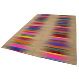 203x287 cm Degrade Kilim Kahverengi Çizgili Yün El Dokuma Modern Geometrik Etnik Eskitme Desenli Boho Oturma Odası Salon Yolluk Koridor Mutfak Halısı
