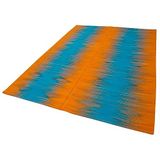 203x287 cm Degrade Kilim Turuncu Çizgili Yün El Dokuma Modern Geometrik Etnik Eskitme Desenli Boho Oturma Odası Salon Yolluk Koridor Mutfak Halısı