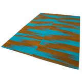 203x290 cm Degrade Kilim Mavi Çizgili Yün El Dokuma Modern Geometrik Etnik Eskitme Desenli Boho Oturma Odası Salon Yolluk Koridor Mutfak Halısı