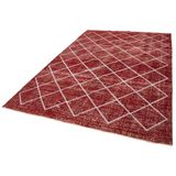 203x304 cm Geometrik Halı Kırmızı Geometrik Yün El Dokuma Modern Geometrik Etnik Eskitme Desenli Boho Oturma Odası Salon Yolluk Koridor Mutfak Halısı