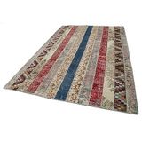 203x308 cm Kırk Yama Kremi Kırk Yama Pamuklu Yün El Dokuma Modern Geometrik Etnik Eskitme Desenli Boho Oturma Odası Salon Yolluk Koridor Mutfak Halısı