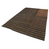 203x310 cm Çizgili Kilim Siyah Çizgili Yün El Dokuma Modern Geometrik Etnik Eskitme Desenli Boho Oturma Odası Salon Yolluk Koridor Mutfak Halısı