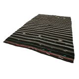203x340 cm Çizgili Kilim Siyah Çizgili Yün El Dokuma Modern Geometrik Etnik Eskitme Desenli Boho Oturma Odası Salon Yolluk Koridor Mutfak Halısı