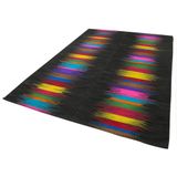 204x291 cm Degrade Kilim Siyah Çizgili Yün El Dokuma Modern Geometrik Etnik Eskitme Desenli Boho Oturma Odası Salon Yolluk Koridor Mutfak Halısı