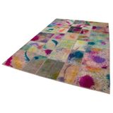 205x300 cm Kırk Yama Kremi Kırk Yama Pamuklu Yün El Dokuma Modern Geometrik Etnik Eskitme Desenli Boho Oturma Odası Salon Yolluk Koridor Mutfak Halısı