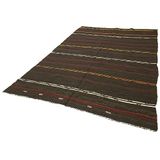 205x306 cm Çizgili Kilim Siyah Çizgili Yün El Dokuma Modern Geometrik Etnik Eskitme Desenli Boho Oturma Odası Salon Yolluk Koridor Mutfak Halısı
