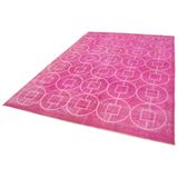 206x298 cm Geometrik Halı Pembe Geometrik Yün El Dokuma Modern Geometrik Etnik Eskitme Desenli Boho Oturma Odası Salon Yolluk Koridor Mutfak Halısı