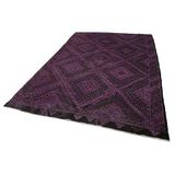 206x304 cm Geometrik Kilim Mor Geometrik Yün El Dokuma Modern Geometrik Etnik Eskitme Desenli Boho Oturma Odası Salon Yolluk Koridor Mutfak Halısı