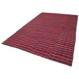 206x325 cm Çizgili Kilim Kırmızı Çizgili Yün El Dokuma Modern Geometrik Etnik Eskitme Desenli Boho Oturma Odası Salon Yolluk Koridor Mutfak Halısı