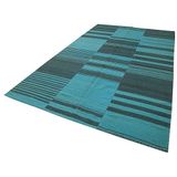 206x352 cm Degrade Kilim Turkuaz Çizgili Yün El Dokuma Modern Geometrik Etnik Eskitme Desenli Boho Oturma Odası Salon Yolluk Koridor Mutfak Halısı