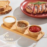 2078 3lü Ahşap Bambu Standlı Kase Sosluk Reçellik Çerezlik Ikramlık Sunumluk Seti Takımı - 1 Adet