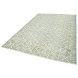 207x315 cm Geometrik Halı Yeşil Geometrik Yün El Dokuma Modern Geometrik Etnik Eskitme Desenli Boho Oturma Odası Salon Yolluk Koridor Mutfak Halısı
