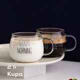2088 2li Borosilikat Isıya Ateşe Dayanıklı Cam Kulplu Çay Bardağı Kahve Bardak Kupa Şeffaf 400 ml