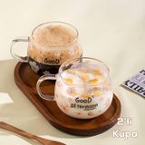 2089-1 2li Borosilikat Isıya Ateşe Dayanıklı Cam Kulplu Çay Bardağı Kahve Bardak Kupa Pembe 400 ml - Pembe
