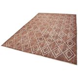 208x308 cm Geometrik Halı Kahverengi Geometrik Yün El Dokuma Modern Geometrik Etnik Eskitme Desenli Boho Oturma Odası Salon Yolluk Koridor Mutfak Halısı