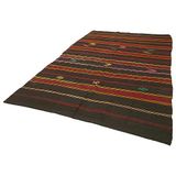 208x371 cm Çizgili Kilim Kahverengi Çizgili Yün El Dokuma Modern Geometrik Etnik Eskitme Desenli Boho Oturma Odası Salon Yolluk Koridor Mutfak Halısı
