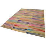 209x283 cm Degrade Kilim Kahverengi Çizgili Yün El Dokuma Modern Geometrik Etnik Eskitme Desenli Boho Oturma Odası Salon Yolluk Koridor Mutfak Halısı